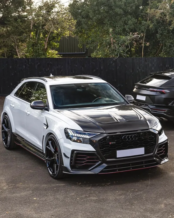 Audi RS Q8 in white with a carbon body kit
