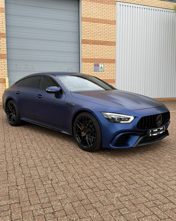 Matte blue Mercedes-AMG GT 63 four-door coupé